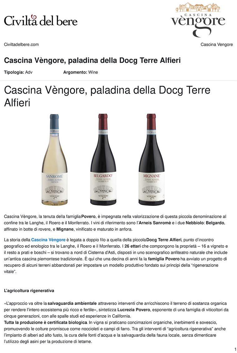 Cascina Vèngore, paladina della Docg Terre Alfieri