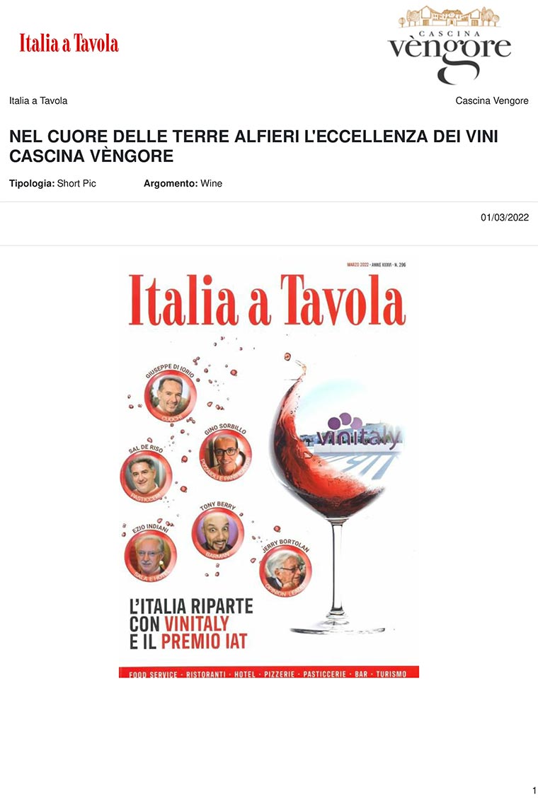 NEL CUORE DELLE TERRE ALFIERI L'ECCELLENZA DEI VINI  CASCINA VÈNGORE